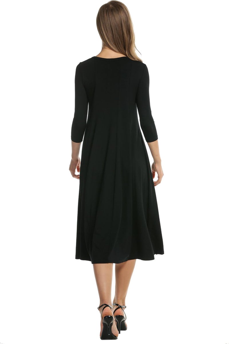HOTOUCH Women's 3/4 Sleeve Dress Casual Pleated Tshirt Dress Womens Black Summer Dresses(Black L) - Image 2
